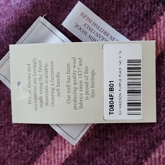 Bronte by Moon 100% Pure Wool Large Throw Blanket Madison Purple Plaid 58" X 68" - Picture 6 of 6